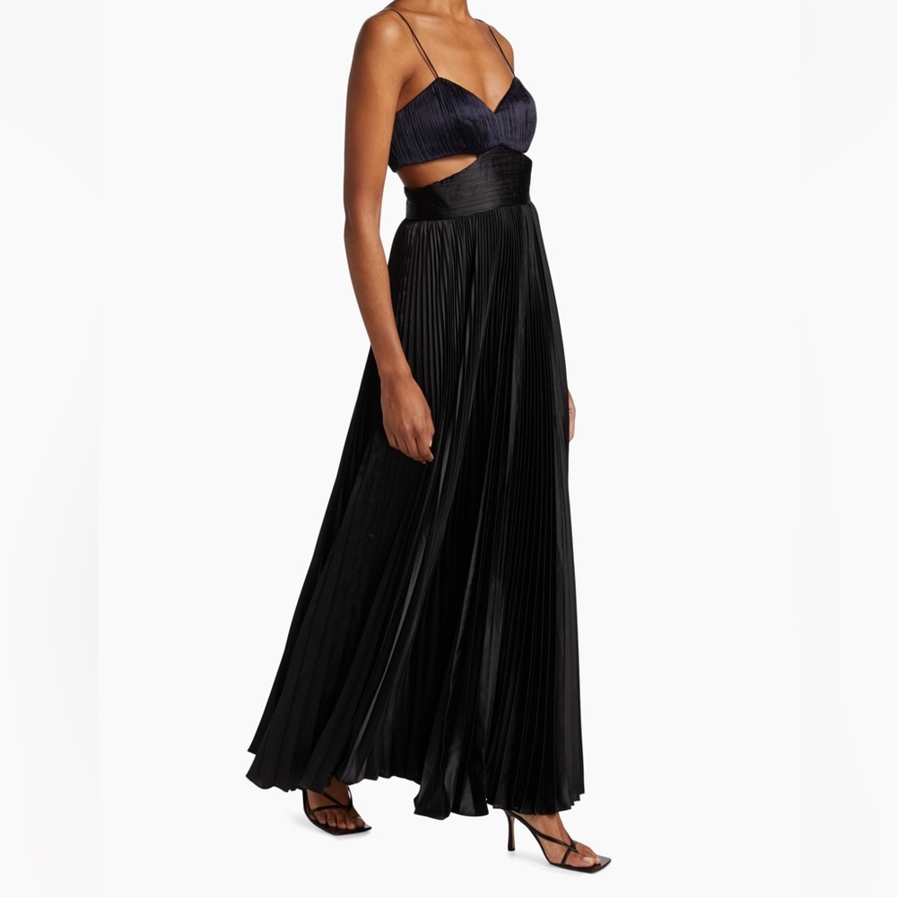 AMUR Elodie Pleated Gown - Black & Navy